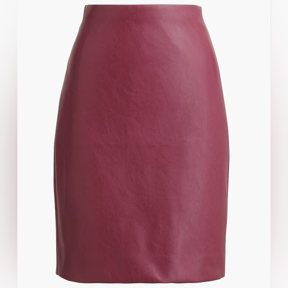 New! J. Crew Sz 8P Faux Leather Pencil Skirt Bottoms Vintage Burgundy NWT